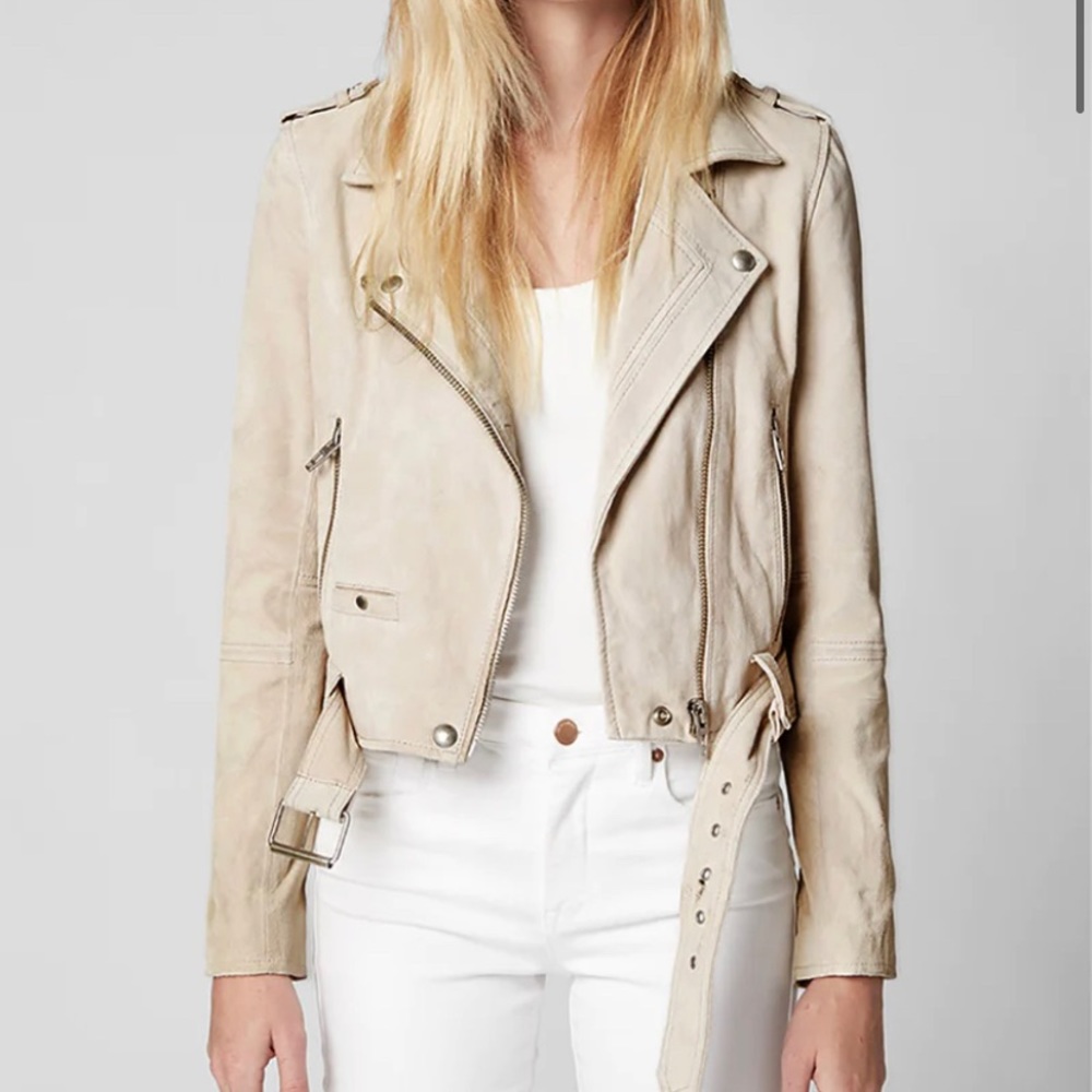 Blank NYC suede moto jacket white sand